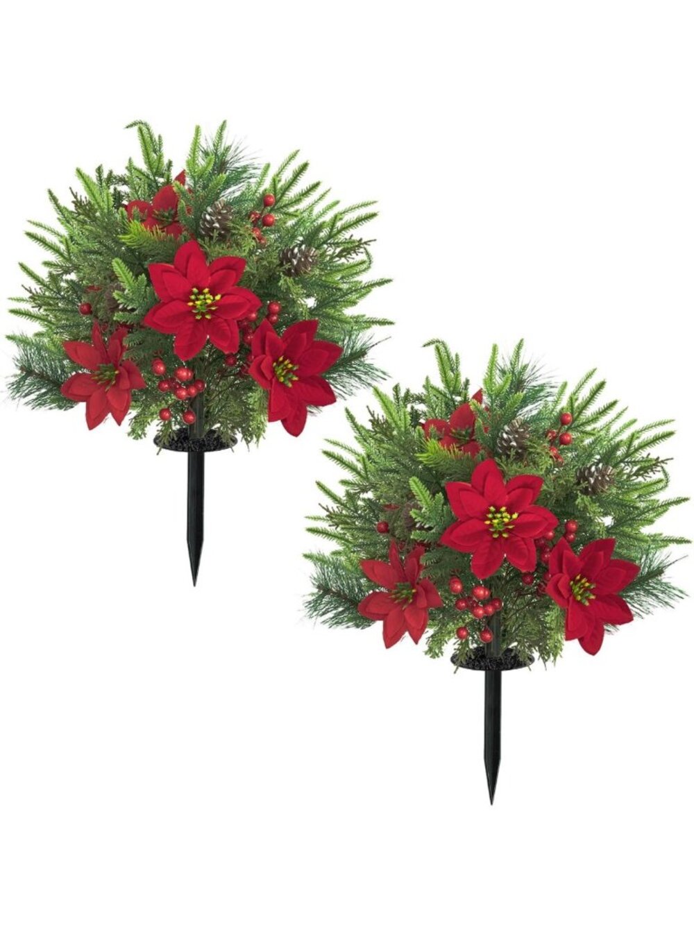 Set of 2 UV Resistant 23" Artificial Christmas Topiary Trees with Poinsettia